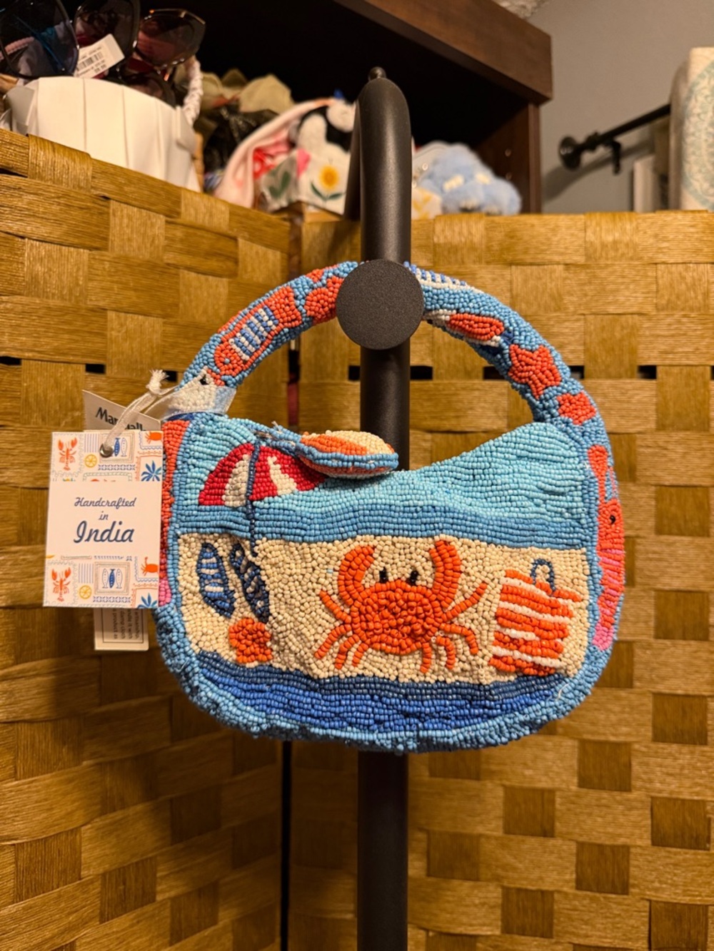 Marshalls Beaded Crab Beach Mini Bag Wristlet in Turquoise and Orange